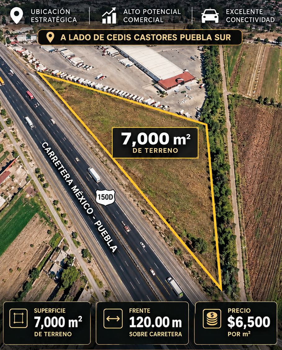 Terreno en venta sobre Carretera México-Puebla, San Miguel Xoxtla, Puebla - vista aérea